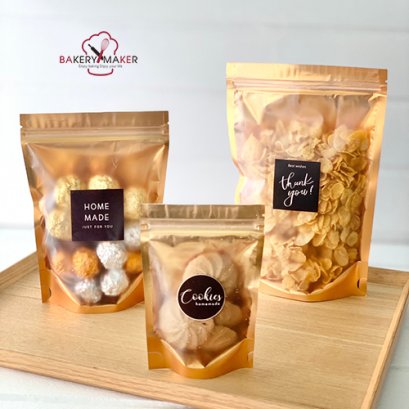 ถุงซิปฟลอยด์ ขยายก้นถุง หน้าขุ่น - หลังสีทอง แพ็ค 20 ใบ